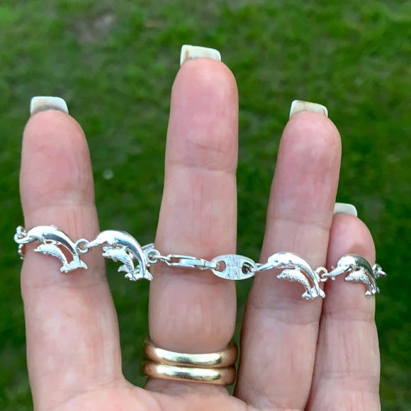 Vintage Sterling Silver Double Dolphin Bracelet - Picture 8 of 17